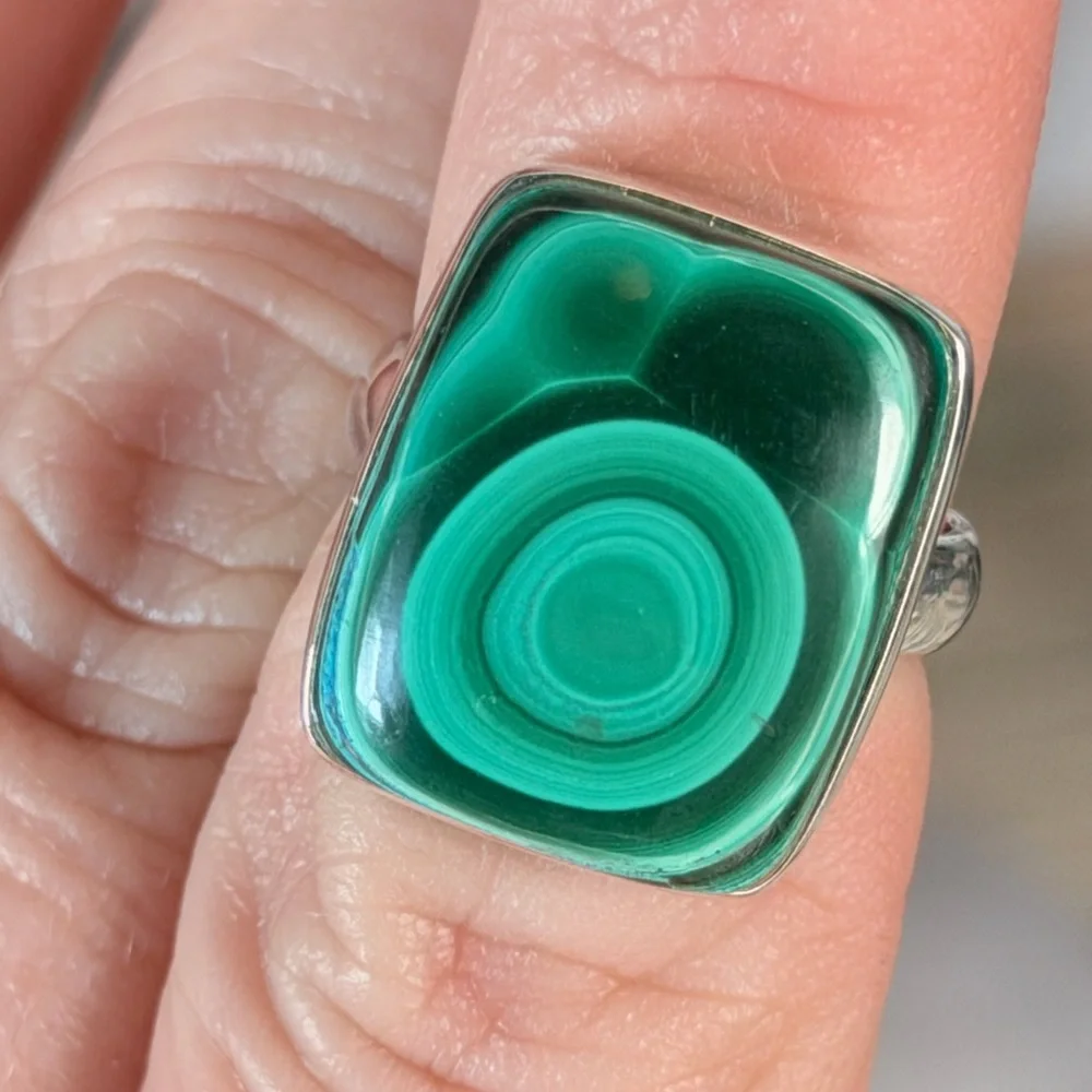 Congo Malachite Ring • Solid 925 Sterling Silver • Size 6